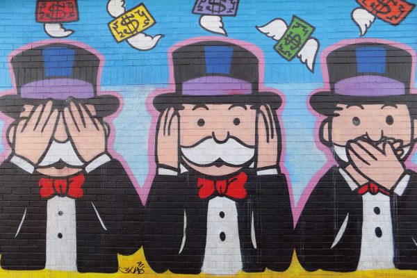 ‘See no evil, hear no evil, speak no evil’: American street artist Alec Monopoly’s take on money matters, Image BP Miller/Unsplash