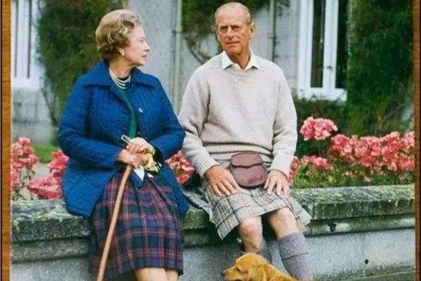 Lampoon, Queen Elizabeth and the Duke of Edinburgh wearing tartan