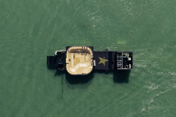 A skate pool in the middle of Venice canal in occasion of the event ‘From Venice to Venice’,Golden Goose
