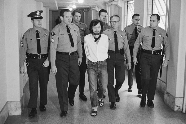 Lampoon, Seven deputies escort Charles Manson from the courtroom after he and three followers were found guilty of seven murders in the Tate-LaBianca slayings. Bettmann Archive, Getty Images