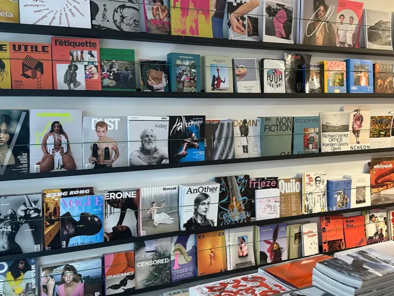 The Cahier Central store is covered in magazines from head to toe