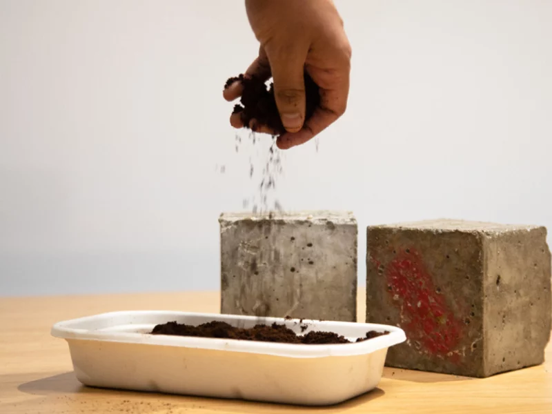 Lampoon, To transform used coffee into concrete, the scientists convert the spent grounds into biochar, RMIT University